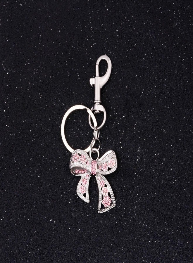 SORGERLY Pink Bow Bag Charm Keychain - Silver Key Chain, Cute Purse Handbag Accessories - Sparkly Gift for Women (Silver) - Image 4
